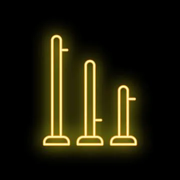 Neon yellow icon of queue barriers glowing on black background Stock Illustration
