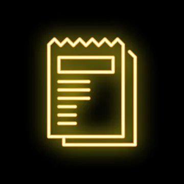 Neon yellow icon of two documents with text glowing on black background Stockillustratie