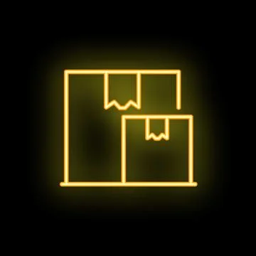 Neon yellow icon of two parcels is glowing on a black background 스톡 일러스트