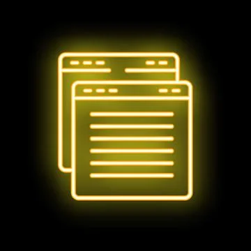 Neon yellow internet browser windows glowing on black background Illustrazione stock
