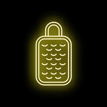 Neon yellow kitchen grater shining on black background Stock Illustration