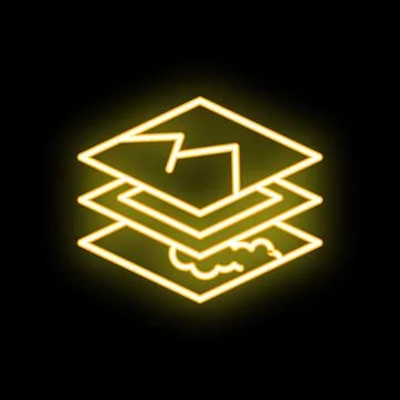 Neon yellow layers icon representing data management concept Stock Illustration