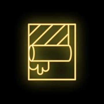 Neon yellow leaking pipe under construction sign on black background Stock Illustration