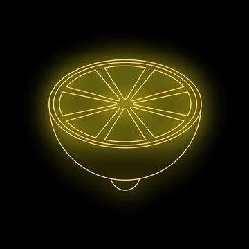 Neon yellow lemon fruit glowing on black background Stock Illustration