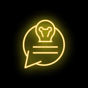 Neon yellow light bulb chat bubble brainstorming new idea concept Stock Illustration