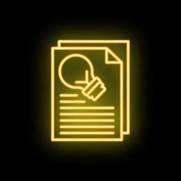 Neon yellow light bulb on document representing new idea 스톡 일러스트