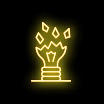Neon yellow light bulb exploding with glass shards flying Stock Illustration