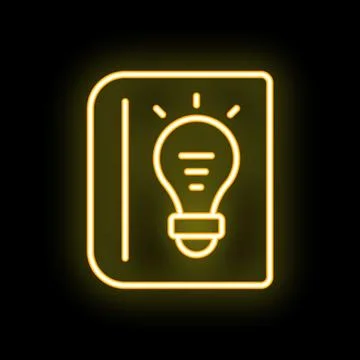 Neon yellow light bulb notebook idea education icon Stock Illustration