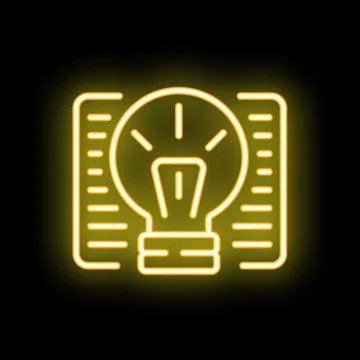 Neon yellow light bulb shining over a document representing an idea Ilustração Stock