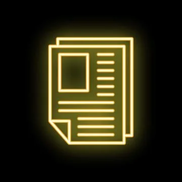 Neon yellow light glowing on stack of papers icon Illustrazione stock