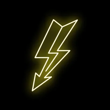 Neon yellow lighting bolt icon glowing in darkness Stock Illustration
