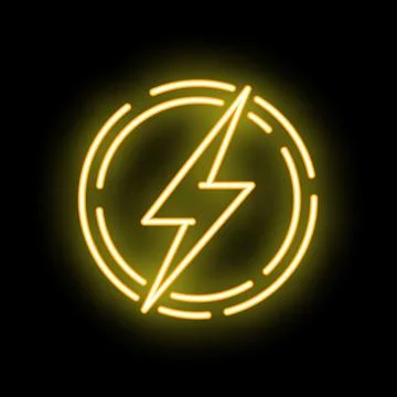 Neon yellow lightning bolt glowing on black background Stock Illustration