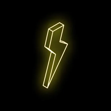 Neon yellow lightning bolt glowing on black background Stock Illustration