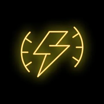 Neon yellow lightning bolt speeding through time icon Stock Illustration