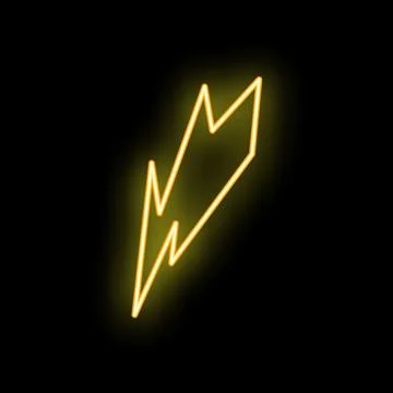 Neon yellow lightning bolt striking from top left on black background Stock Illustration