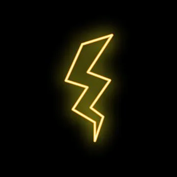 Neon yellow lightning bolt striking from top left on black background Stock Illustration