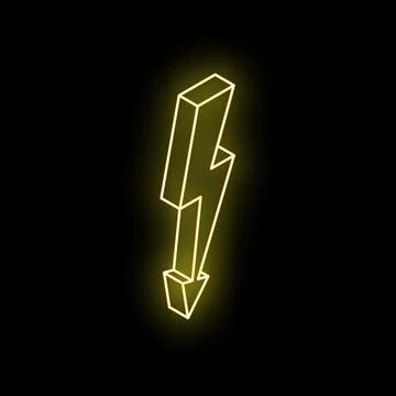 Neon yellow lightning bolt striking down on black background Stock Illustration