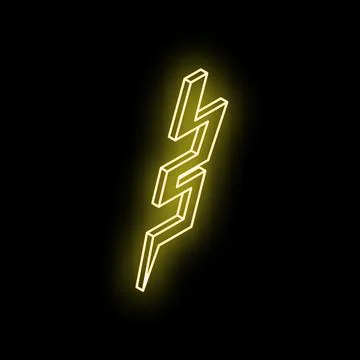 Neon yellow lightning bolt striking down on black background Stock Illustration