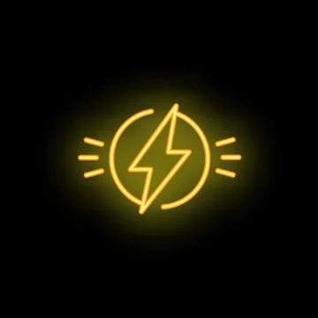 Neon yellow lightning bolt striking inside a circle on black background Stockillustratie