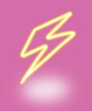 Neon yellow lightning bolt vector illustration on pink backgrund Stock Illustration