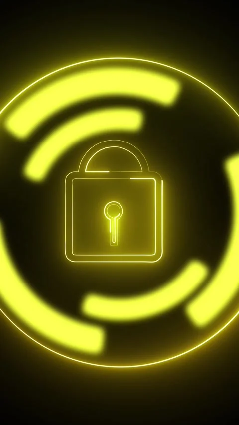 Neon Yellow Lock Icon Within Circular Abstract HUD Element on Black Backgro.. Stock Footage 337460062