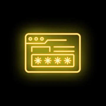 Neon yellow login window with password form field entering showing access g.. Stock Illustration
