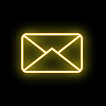 Neon yellow mail envelope glowing on black background Stock Illustration