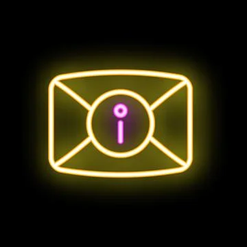 Neon yellow mail envelope information sign on a black background Stock Illustration