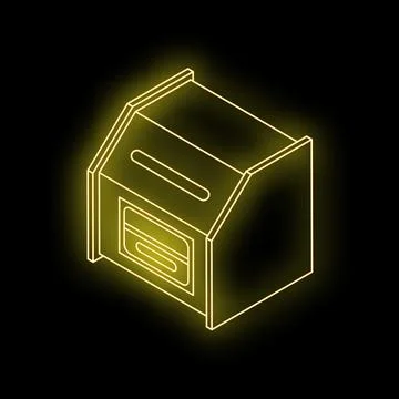 Neon yellow mailbox receiving letters on black background Stock Illustration