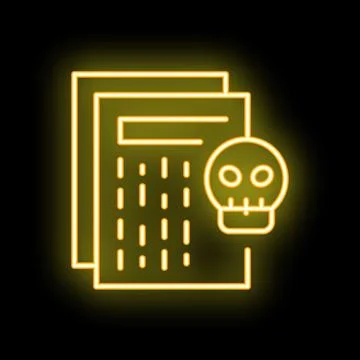 Neon yellow malware infected documents icon glowing on black background 库存插图