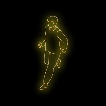 Neon yellow man running on black background Stock Illustration