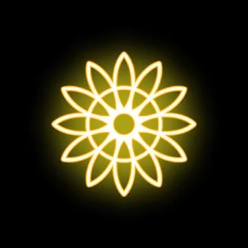 Neon yellow mandala pattern glowing on dark background Stock Illustration