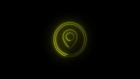 Neon yellow map pin icon glowing and animating inside circular frame on dar.. Stock Footage 345548393