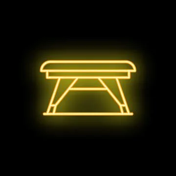 Neon yellow massage table glowing on black background Stock Illustration