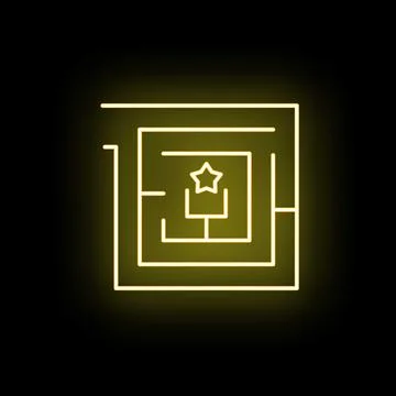 Neon yellow maze icon finding success goal Illustrazione stock