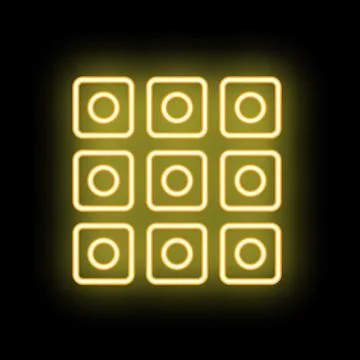 Neon yellow menu board with empty dishes glowing on a black background Illustrazione stock