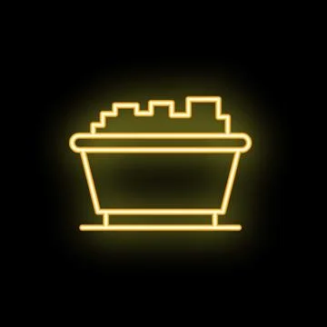 Neon yellow mining cart full of coal on black background Illustrazione stock