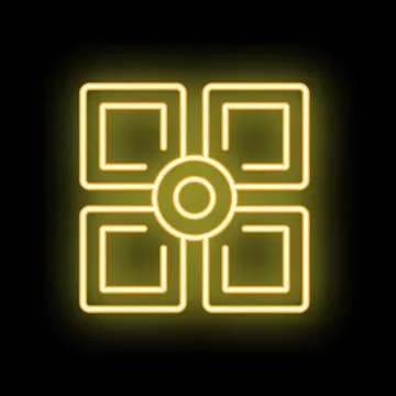 Neon yellow module structure glowing on black background Stock Illustration