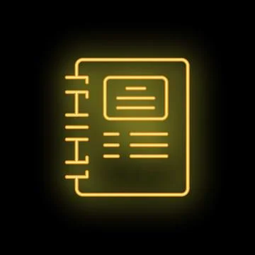 Neon yellow notebook glowing on black background Stock Illustration