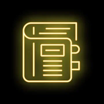 Neon yellow notebook glowing on black background Stock Illustration