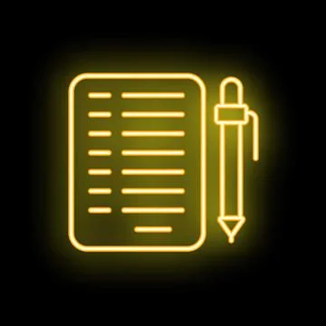 Neon yellow notepad and pen writing taking notes Stock Illustration