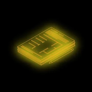 Neon yellow notepad and pencil representing planning and organization Stock Illustration
