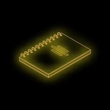 Neon yellow notepad isometric illustration on black background Stock Illustration