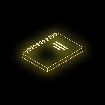 Neon yellow notepad isometric style on black background Illustrazione stock
