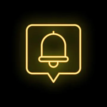 Neon yellow notification bell icon inside rounded square speech bubble Stock Illustration