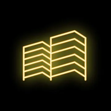 Neon yellow office building facade sign on black background Ilustración de archivo