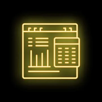Neon yellow online accounting software with charts and calculator icon Stock Illustration