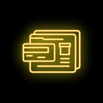 Neon yellow online payment processing icon with credit card and documents Stock Illustration