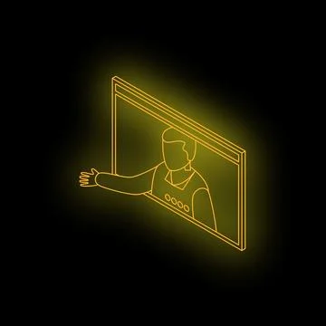 Neon yellow online teacher explaining during video conference Stock Illustration