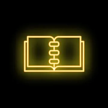 Neon yellow open book binding with black background Stock Illustration
